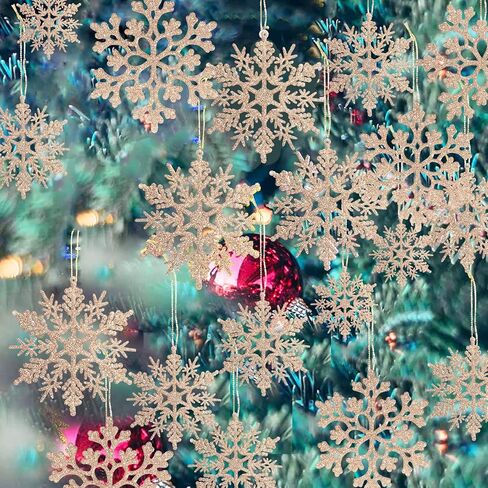 36 حزمة من البلاستيك الأبيض ندفة الثلج الحلي زينة عيد الميلاد الشتاء، معلقة زينة ندفة الثلج لشجرة عيد الميلاد العجائب في فصل الشتاء in Kuwait