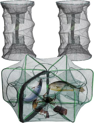 مجموعة مصائد شبكة صيد ذكية، مصائد سرطان البحر الاسطوانية السداسية الاسطوانية الكل في واحد، شبكة صيد لصيد جراد البحر، مصائد شبكية لصيد السمك وجراد البحر، ملحقات صيد محمولة قابلة للطي in Kuwait