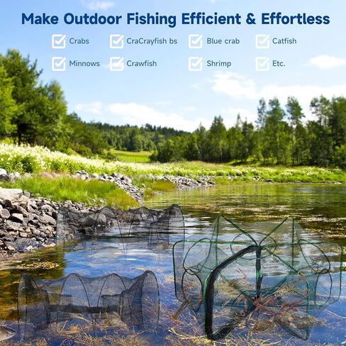 مجموعة مصائد شبكة صيد ذكية، مصائد سرطان البحر الاسطوانية السداسية الاسطوانية الكل في واحد، شبكة صيد لصيد جراد البحر، مصائد شبكية لصيد السمك وجراد البحر، ملحقات صيد محمولة قابلة للطي in Kuwait