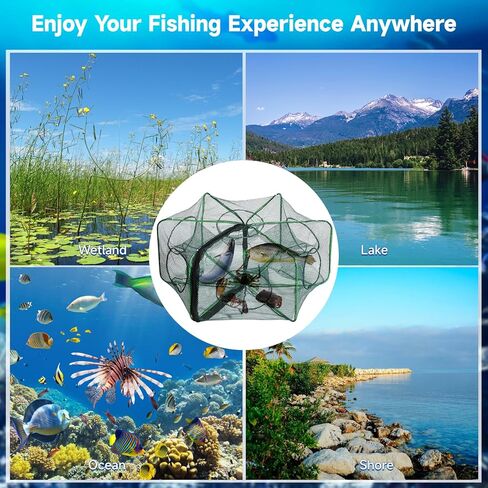 مجموعة مصائد شبكة صيد ذكية، مصائد سرطان البحر الاسطوانية السداسية الاسطوانية الكل في واحد، شبكة صيد لصيد جراد البحر، مصائد شبكية لصيد السمك وجراد البحر، ملحقات صيد محمولة قابلة للطي in Kuwait