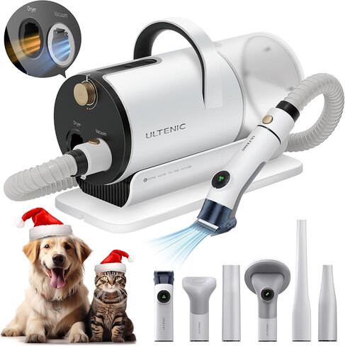 مكنسة ألتينيك للعناية بالكلاب ومجفف شعر الكل في واحد لتساقط الشعر، مجموعة أدوات للعناية بالحيوانات الأليفة 6 في 1 مع كوب غبار سعة 2 لتر، مناسبة للكلاب والقطط in Kuwait