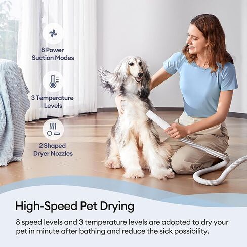 مكنسة ألتينيك للعناية بالكلاب ومجفف شعر الكل في واحد لتساقط الشعر، مجموعة أدوات للعناية بالحيوانات الأليفة 6 في 1 مع كوب غبار سعة 2 لتر، مناسبة للكلاب والقطط in Kuwait