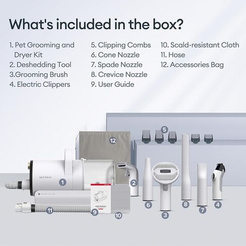 مكنسة ألتينيك للعناية بالكلاب ومجفف شعر الكل في واحد لتساقط الشعر، مجموعة أدوات للعناية بالحيوانات الأليفة 6 في 1 مع كوب غبار سعة 2 لتر، مناسبة للكلاب والقطط in Kuwait