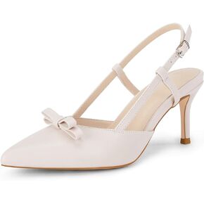 Coutgo Women's Slingback Kitten Heels Pumps Bow Closed Pointed Toe Wedding Dress Shoes in Saudi Arabia