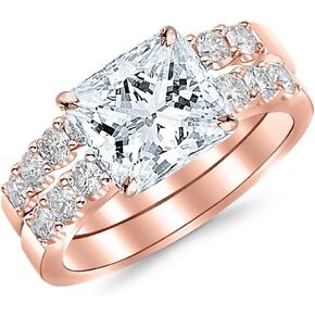 14K White Gold 2.01 CTW Princess Cut Classic Prong Set Bridal Set With Wedding Band and Diamond Engagement Ring, K Color I2 Clarity, 1 Ct Center in Saudi Arabia