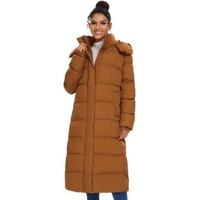 ROYAL MATRIX Women's Long Quilted Puffer Coat, Winter Warm Maxi Puffer Jacket with Detachable Hood