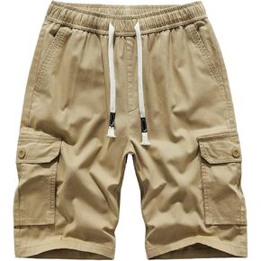 Nuofengkudu Men's Cargo Hiking Shorts Elastic Waist Relaxed Fit Summer Casual Outdoor Cotton Shorts in Kuwait