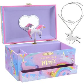 Jewelkeeper Unicorn Musical Jewelry Box for Little Girls - Kids Jewelry Box with Pullout Drawer - Music Jewellery Box with Necklace and Bracelet - Gift Set for Kids - Children's Jewellery Storage Case in Saudi Arabia