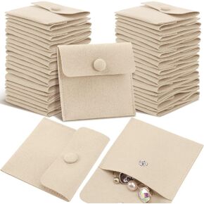 Microfiber Jewelry Pouch 8x8cm, Jewelry Packaging Bag Luxury Small Jewelry Gift Bags Package Snap Button with Divider Microfiber Bag for Bracelet Necklace Packaging