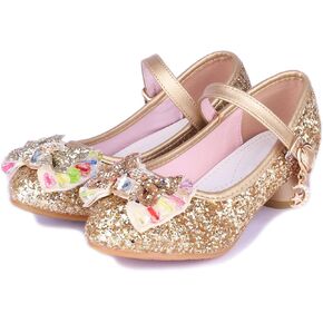 ALPHELIGANCE Shoes Girls Sparkle Mary Jane Low Heel Shoes Princess Flower Wedding Party Dress Shoes