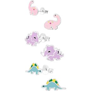 ICYROSE 925 Sterling Silver Set of 3 Pairs Assorted Dinosaur and Friends Stud Earrings (Nickel Free)