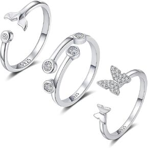 FUNEIA 3PCS S925 الفضة الاسترليني خواتم المفصل للنساء قابل للتعديل التراص الإبهام الفضة خاتم مجموعة مكعب زركونيا فراشة السهم عقدة عناق الأيدي لذيذ حلقات مفتوحة حزمة in Kuwait
