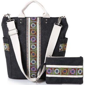 Worldlyda Women Canvas Tote Purse Large Retro Shoulder Bag Casual Crossbody Hobo Top Handle Handbags with Embroidery in Kuwait