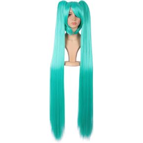 MapofBeauty 48" Straight 2 Clip On Ponytails Cosplay Costume Wig (Mixed Cyan)