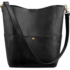 S-ZONE Women Genuine Leather Bucket Bag Hobo Shoulder Handbag Crossbody Purses Vintage Tote Pocketbooks