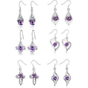 6-9 Pairs Dangly Earrings for Women Girls 14K White Gold Plated Inlay AAA Cubic Zirconia Fashion Jewelry Crystal Dangle Earrings Set, Purple,Pink in Saudi Arabia