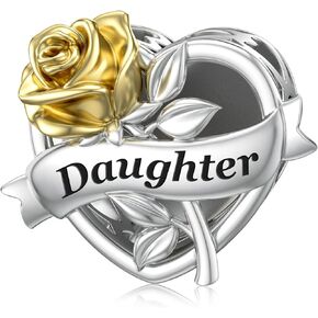 JIAYIQI Mom Grandma Daughter Wife Friend Sister Charm Fit Pandora Bracelet with Golden 3D Rose Flower Love Charm Valentines' Day Birthday Mother's Day Christmas Gift Women Gift