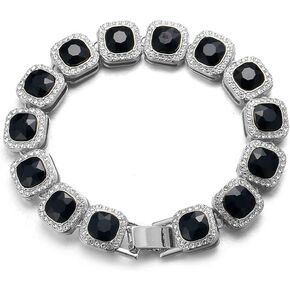 Halukakah Men's Clustered Diamonds Tennis Chain The Regal - 18k Real Gold/Platinum Plating Bracelet/Necklace - Handset Square Lab Diamonds - Shine at any Event - FREE Giftbox Included
