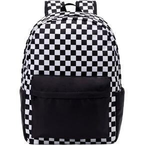 UREYMX Kids Checkered Backpack, Waterproof Lightweight Travel Backpack, Boys Girls School Bookbag 17inch