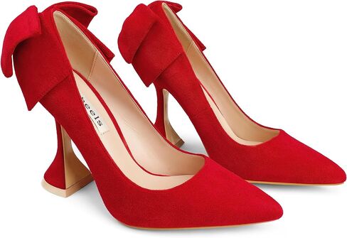 Zzheels Women's 3.74" Bow Pumps Pointed Toe Triangle Heel Pump Wedding Shoes in Saudi Arabia