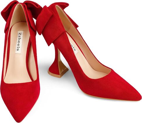 Zzheels Women's 3.74" Bow Pumps Pointed Toe Triangle Heel Pump Wedding Shoes in Saudi Arabia