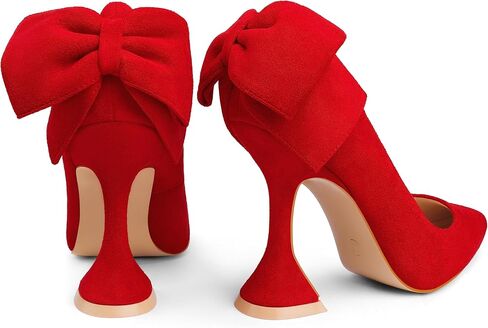 Zzheels Women's 3.74" Bow Pumps Pointed Toe Triangle Heel Pump Wedding Shoes in Saudi Arabia