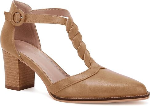 Coutgo Womens Block Chunky Heels T Strap Pointed Toe Work Dress Shoes | Closed Toe Pumps, 2.6-In Stacked Heeled Sandals, Adjustable Ankle Strap, Party Prom, Wedding, Office in Saudi Arabia