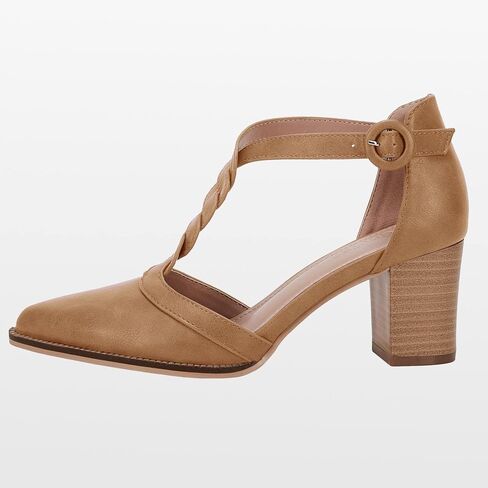 Coutgo Womens Block Chunky Heels T Strap Pointed Toe Work Dress Shoes | Closed Toe Pumps, 2.6-In Stacked Heeled Sandals, Adjustable Ankle Strap, Party Prom, Wedding, Office in Saudi Arabia