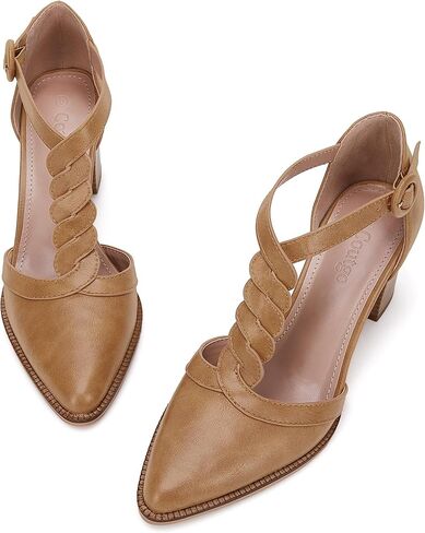 Coutgo Womens Block Chunky Heels T Strap Pointed Toe Work Dress Shoes | Closed Toe Pumps, 2.6-In Stacked Heeled Sandals, Adjustable Ankle Strap, Party Prom, Wedding, Office in Saudi Arabia