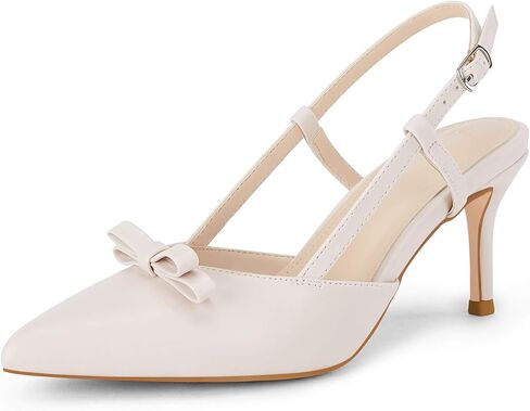 Coutgo Women's Slingback Kitten Heels Pumps Bow Closed Pointed Toe Wedding Dress Shoes in Saudi Arabia