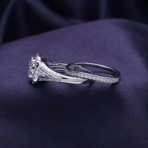 SAVEARTH DIAMONDS 1 1/4 CTTW قطع مستدير تم إنشاؤها بواسطة مختبر مويسانيتي الماس مزدوج هالة خاتم الزفاف من الذهب عيار 14 قيراط على الفضة الإسترليني (لون G-H، وضوح VVS1، 1.25 قيراط) in Kuwait