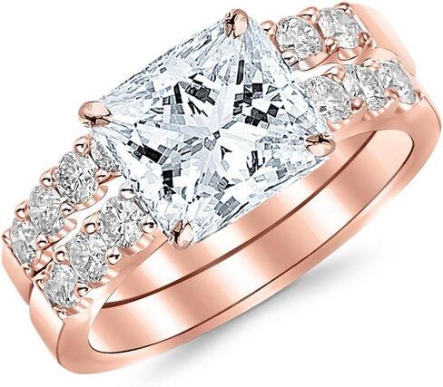 14K White Gold 2.01 CTW Princess Cut Classic Prong Set Bridal Set With Wedding Band and Diamond Engagement Ring, K Color I2 Clarity, 1 Ct Center in Saudi Arabia