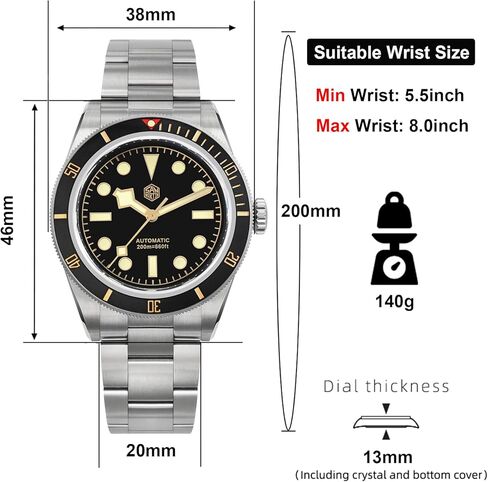 ساعات سان مارتن للرجال، 6200 ساعة غوص أوتوماتيكية NH35 حركة للرجال 38 ملم إصدار محدود SN004 ياقوتي مضيء 20 بار مقاومة للماء in Kuwait