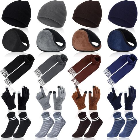 Suhine 20 Pieces Women Men Winter Knit Beanie Hat Scarf Sock Earmuffs Gloves Set with Fleece Lined Skull Caps Warm Neck Scarves for Women Men in Saudi Arabia