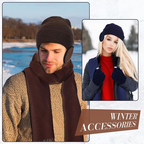 Suhine 20 Pieces Women Men Winter Knit Beanie Hat Scarf Sock Earmuffs Gloves Set with Fleece Lined Skull Caps Warm Neck Scarves for Women Men in Saudi Arabia