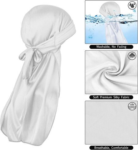 WLLHYF Silk Durag Long Tail Durag Breathable Pirate Headwraps Cap for 360 Waves Soft Bandana Turban Hat Hair Loss Chemo Cap in Saudi Arabia