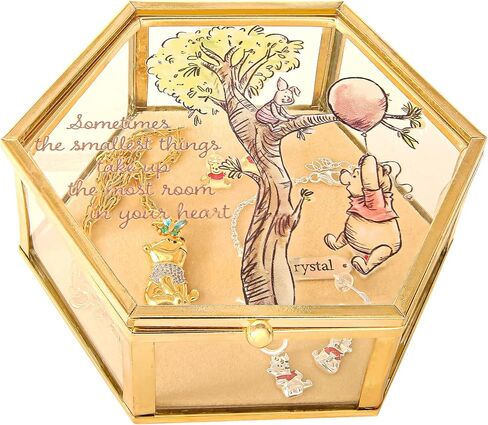 Disney Winnie the Pooh Jewelry Box - Glass Jewelry Case with Pooh and Piglet Design Jewelry Box, Officially Licensed in Saudi Arabia