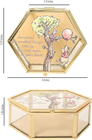 Disney Winnie the Pooh Jewelry Box - Glass Jewelry Case with Pooh and Piglet Design Jewelry Box, Officially Licensed in Saudi Arabia