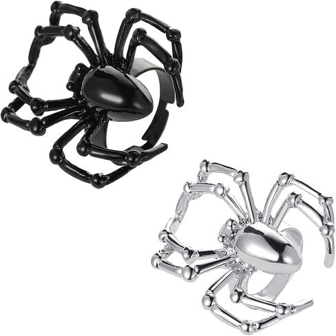 2Pcs Black White Halloween Simulated Spider Finger Ring Ghost Festival Gothic Animal Arachnid Ring for Women Men Joke Jewelry in Saudi Arabia