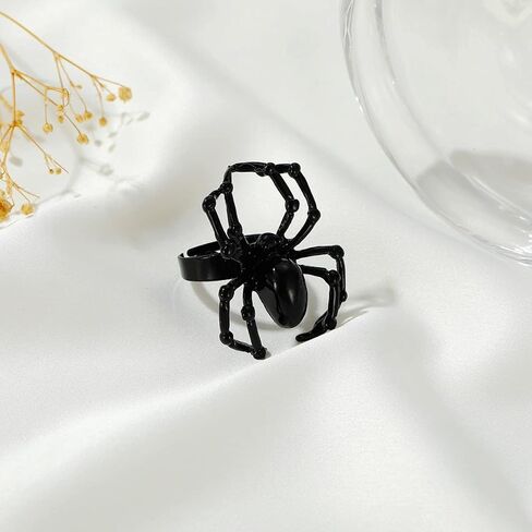 2Pcs Black White Halloween Simulated Spider Finger Ring Ghost Festival Gothic Animal Arachnid Ring for Women Men Joke Jewelry in Saudi Arabia