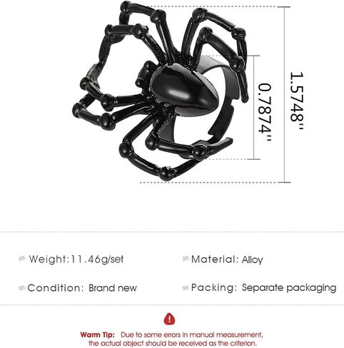 2Pcs Black White Halloween Simulated Spider Finger Ring Ghost Festival Gothic Animal Arachnid Ring for Women Men Joke Jewelry in Saudi Arabia