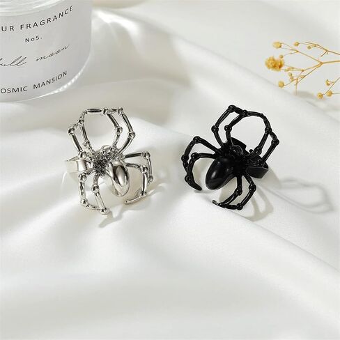 2Pcs Black White Halloween Simulated Spider Finger Ring Ghost Festival Gothic Animal Arachnid Ring for Women Men Joke Jewelry in Saudi Arabia