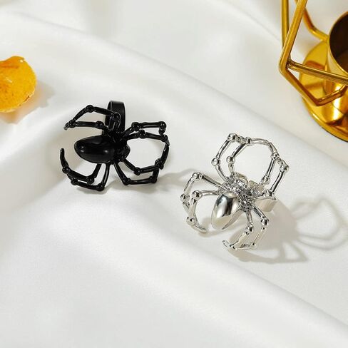 2Pcs Black White Halloween Simulated Spider Finger Ring Ghost Festival Gothic Animal Arachnid Ring for Women Men Joke Jewelry in Saudi Arabia