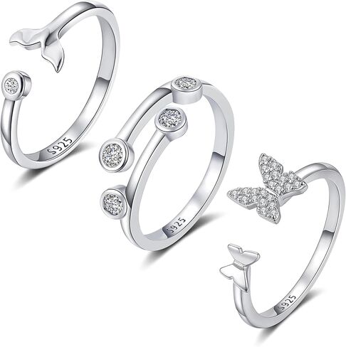 FUNEIA 3PCS S925 الفضة الاسترليني خواتم المفصل للنساء قابل للتعديل التراص الإبهام الفضة خاتم مجموعة مكعب زركونيا فراشة السهم عقدة عناق الأيدي لذيذ حلقات مفتوحة حزمة in Kuwait