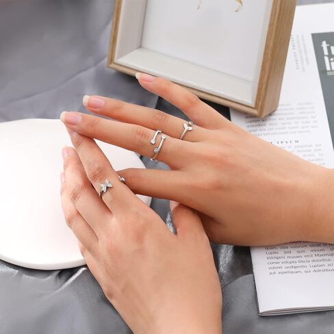 FUNEIA 3PCS S925 الفضة الاسترليني خواتم المفصل للنساء قابل للتعديل التراص الإبهام الفضة خاتم مجموعة مكعب زركونيا فراشة السهم عقدة عناق الأيدي لذيذ حلقات مفتوحة حزمة in Kuwait