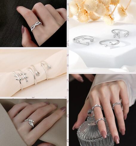 FUNEIA 3PCS S925 الفضة الاسترليني خواتم المفصل للنساء قابل للتعديل التراص الإبهام الفضة خاتم مجموعة مكعب زركونيا فراشة السهم عقدة عناق الأيدي لذيذ حلقات مفتوحة حزمة in Kuwait