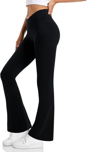 سراويل SUNYAA كروس مضيئة للنساء بخصر عالٍ، سراويل يوجا متوهجة للتحكم في البطن للتمرين العملي غير الرسمي in Kuwait