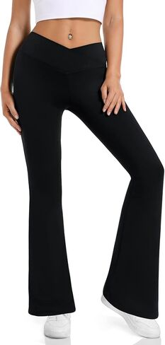 سراويل SUNYAA كروس مضيئة للنساء بخصر عالٍ، سراويل يوجا متوهجة للتحكم في البطن للتمرين العملي غير الرسمي in Kuwait