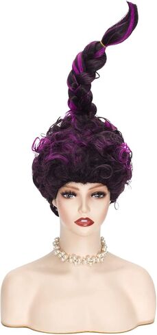 Mary Wig for Women Black Mix Purple Curly Synthetic Braided Wig Halloween Costume Party Cosplay Wig in Kuwait