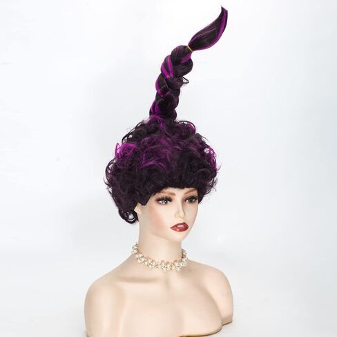 Mary Wig for Women Black Mix Purple Curly Synthetic Braided Wig Halloween Costume Party Cosplay Wig in Kuwait